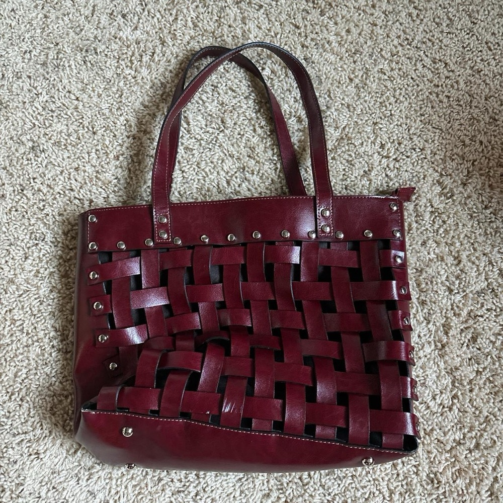 Rina Rich Burgundy Woven Tote